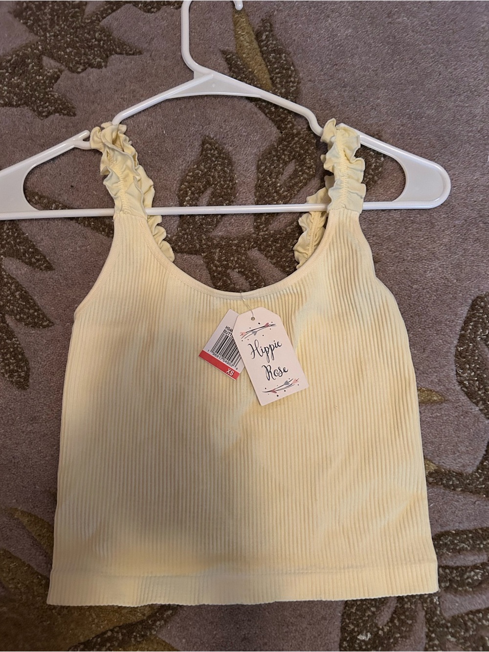 Hippie Rose Ruffled Strap Ribbed Crop Top - Light Yellow - Picture 2 of 3